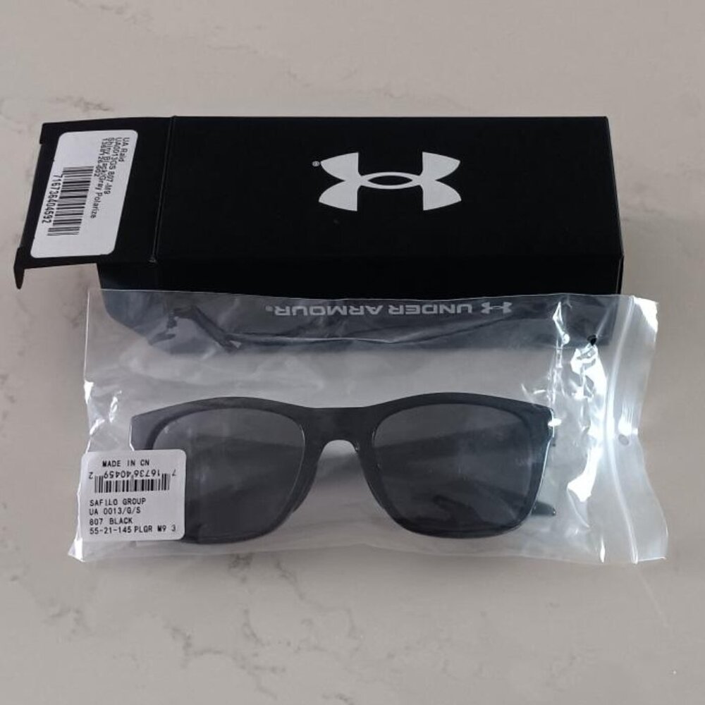 UNDER ARMOUR Sunglasses RAID Shiny Black Frame Gray POLARIZED Lens NEW